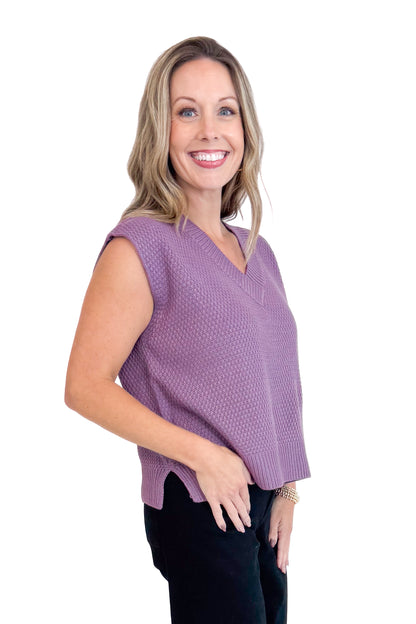 Don’t Mind Me Purple Textured V-neck Sweater Vest