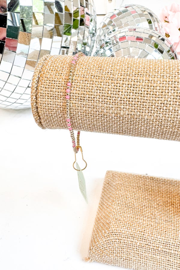 Hope Joy Pattern 2mm Bead Bracelet - Bright Pink by e newton
