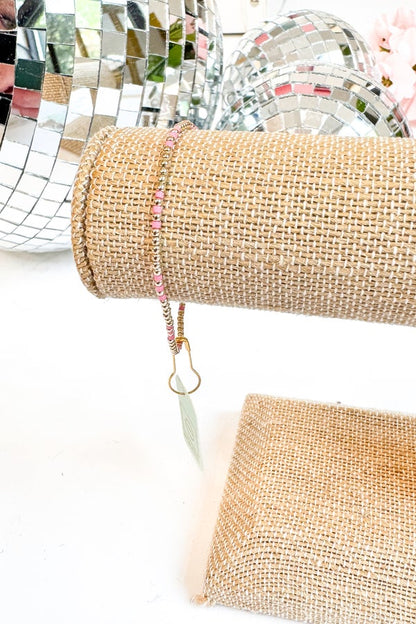 Hope Joy Pattern 2mm Bead Bracelet - Bright Pink by e newton
