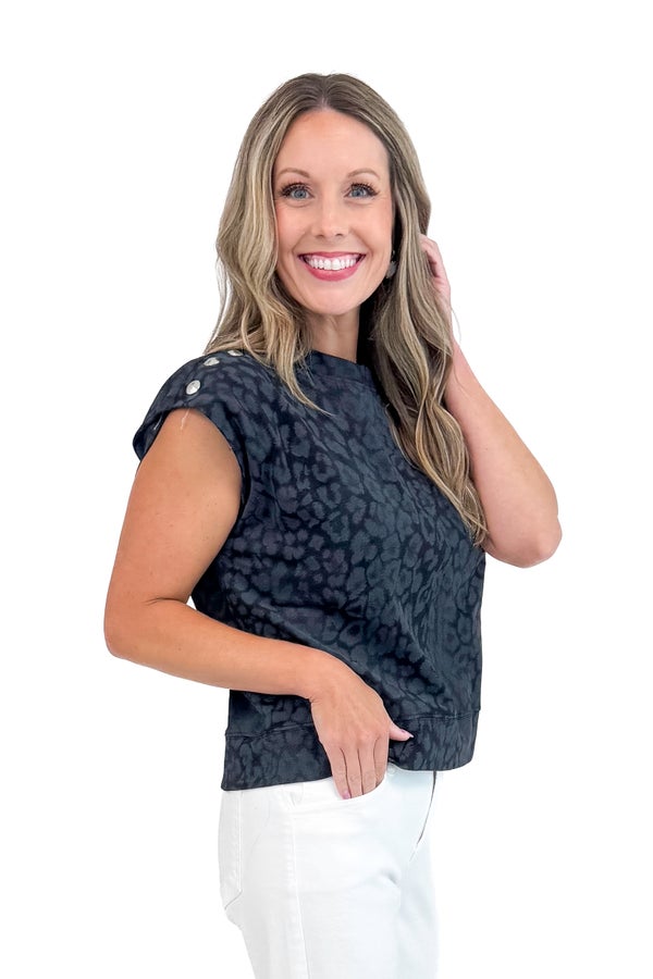 Showstopper Black Leopard Stud Detail Top by Entro