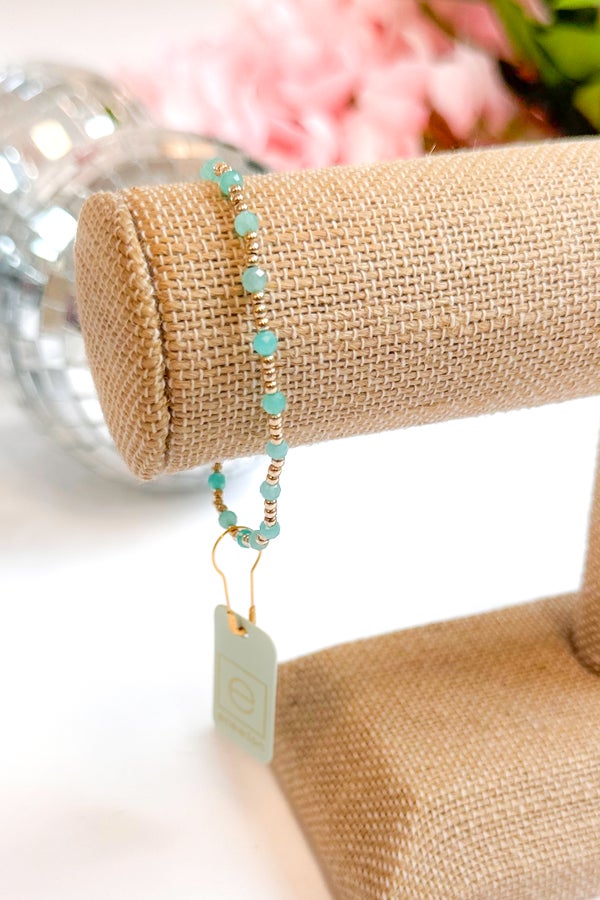 Gemstone Gold Sincerity Pattern 3mm Bead Bracelet - Amazonite by e newton