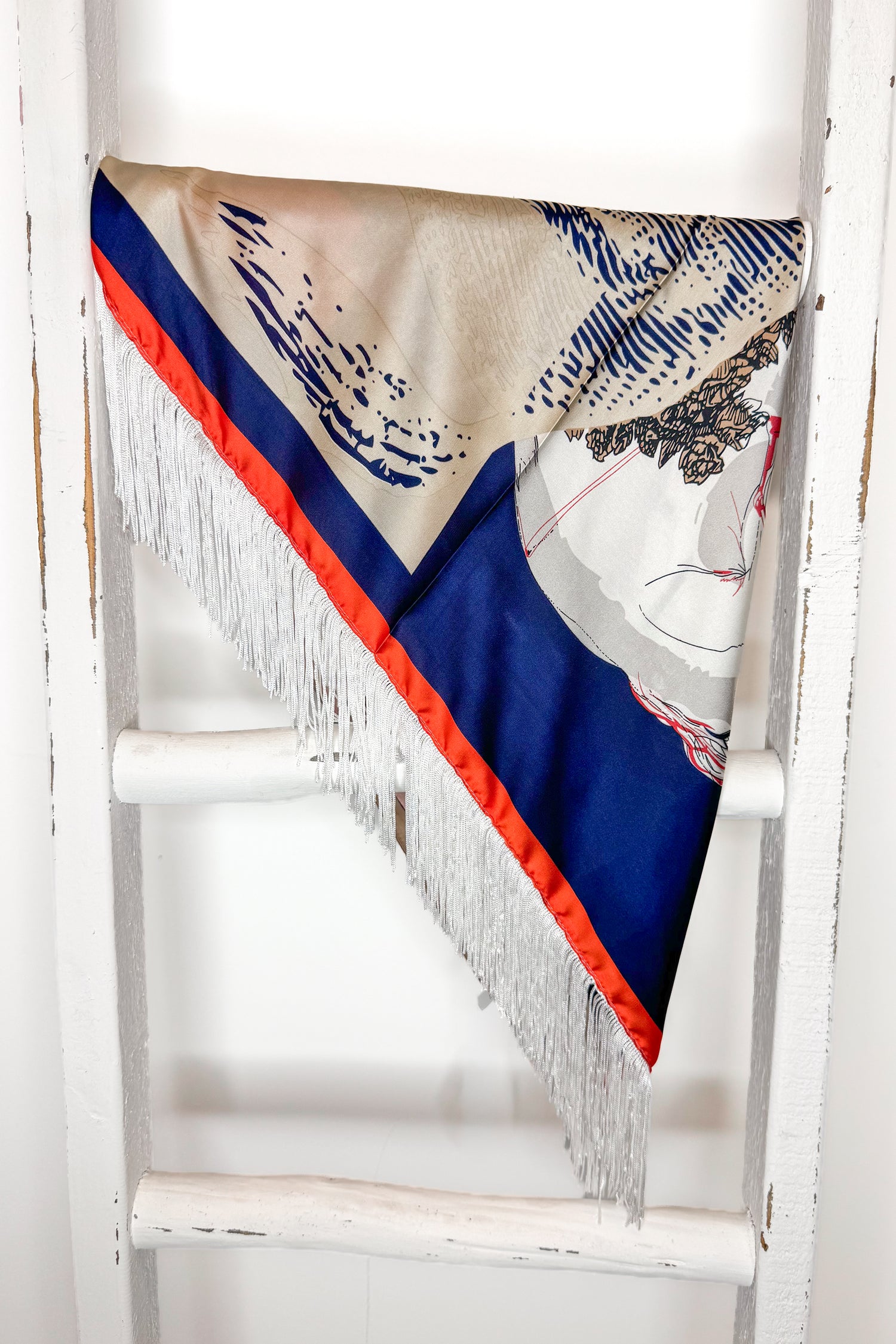 Fringe Detail Horse Figure Square Scarf