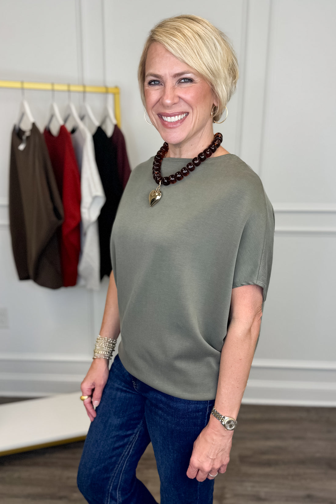 Talk Of The Town Olive Dolman Sleeve Top