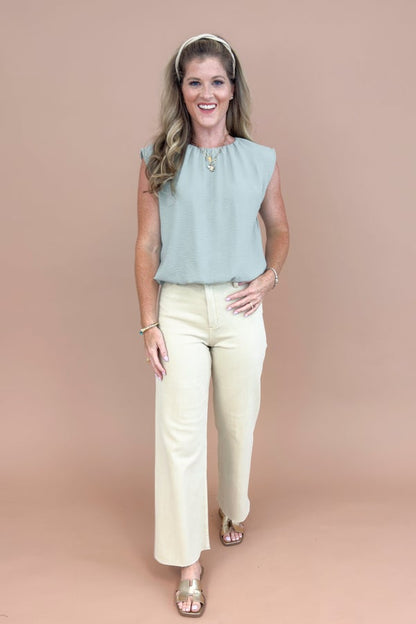 Breanne Beige Straight Wide Leg Jeans