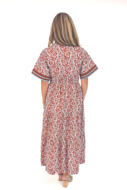 Spice Things Up Brown &amp; Blue Floral Printed Midi Dress by Entro