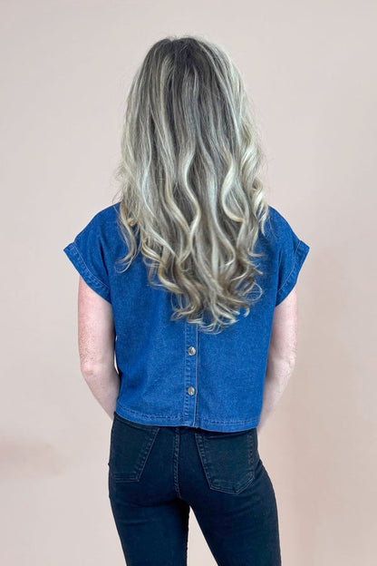 Spill The Beans Denim Button Back Short Sleeve Top by Entro