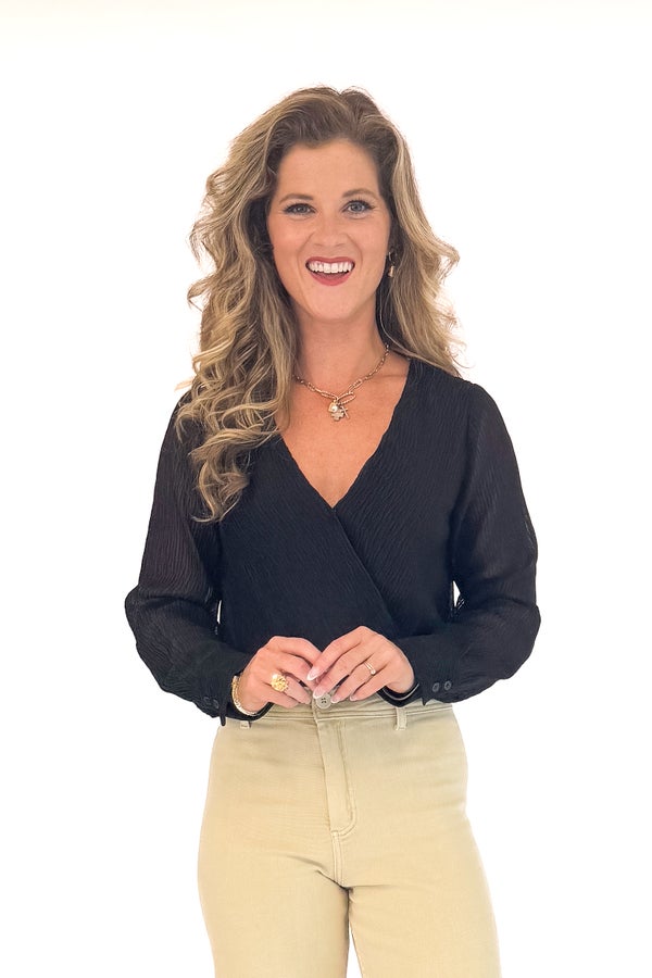 Winning Hand Black Pleated Surplice Bodysuit