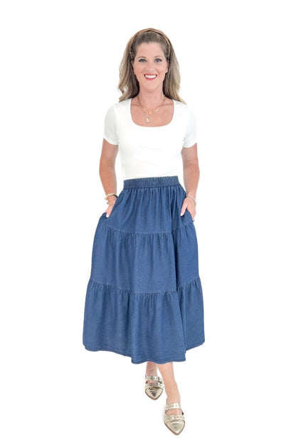 Daily Grind Denim Tiered Skirt by Entro