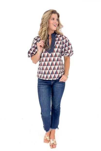 Golden Days Denim, Brown &amp; Olive Printed Top by THML