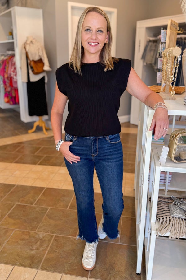 Black Ribbed Drop Sleeve Top