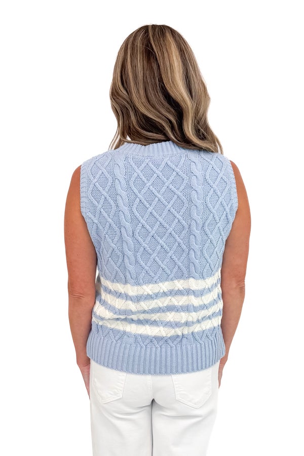In The Pocket Light Blue &amp; Cream Cable Knit Sweater Vest by She + Sky