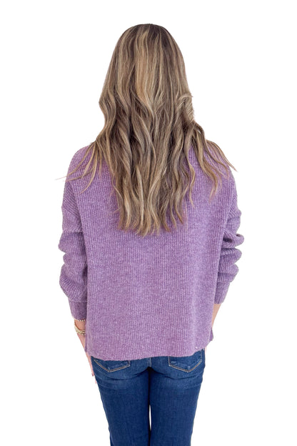 Just Wing It Heathered Purple Knit Sweater With Pocket