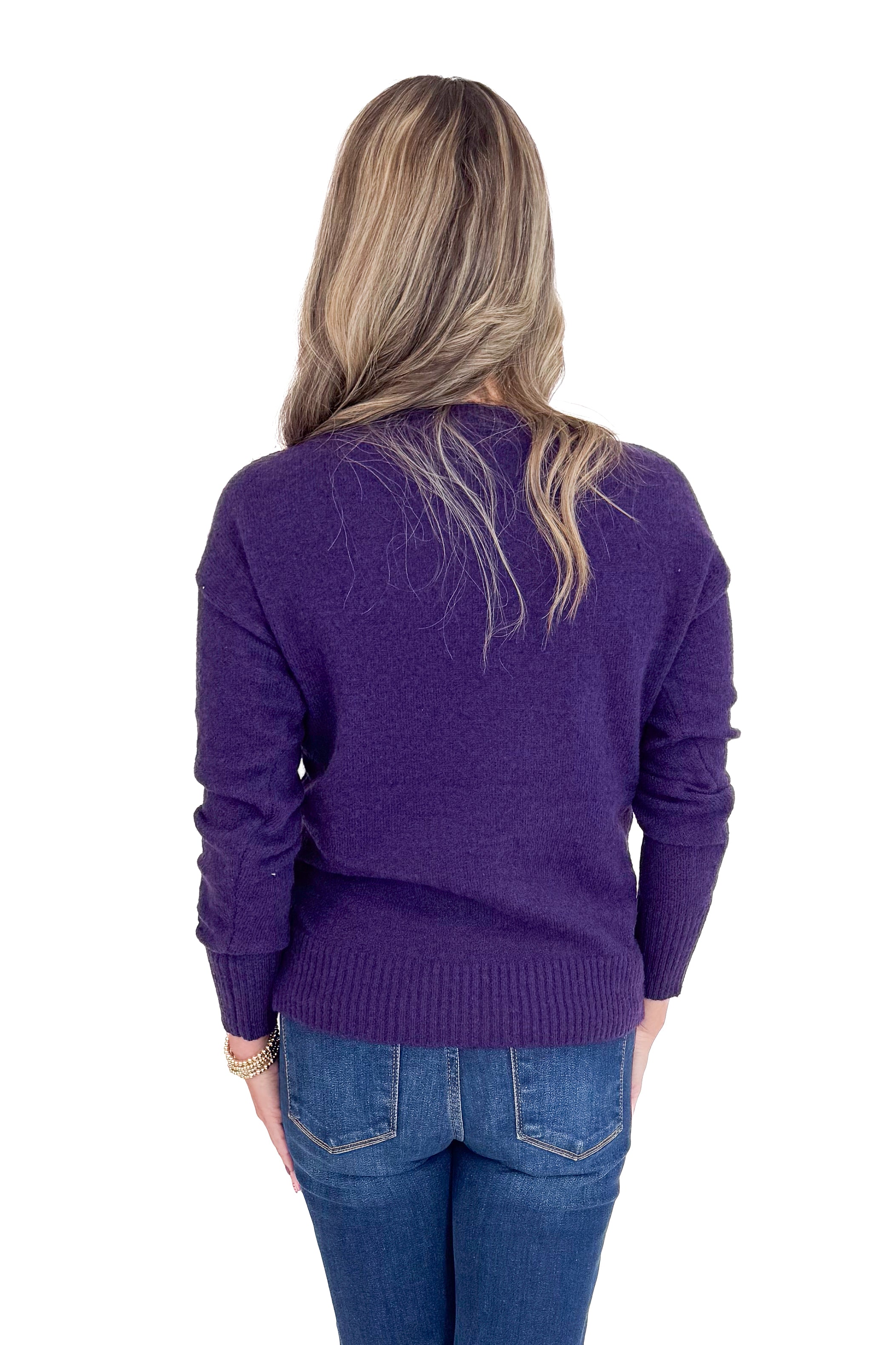 Don’t Wait Up Dark Purple Ribbed Hem Sweater