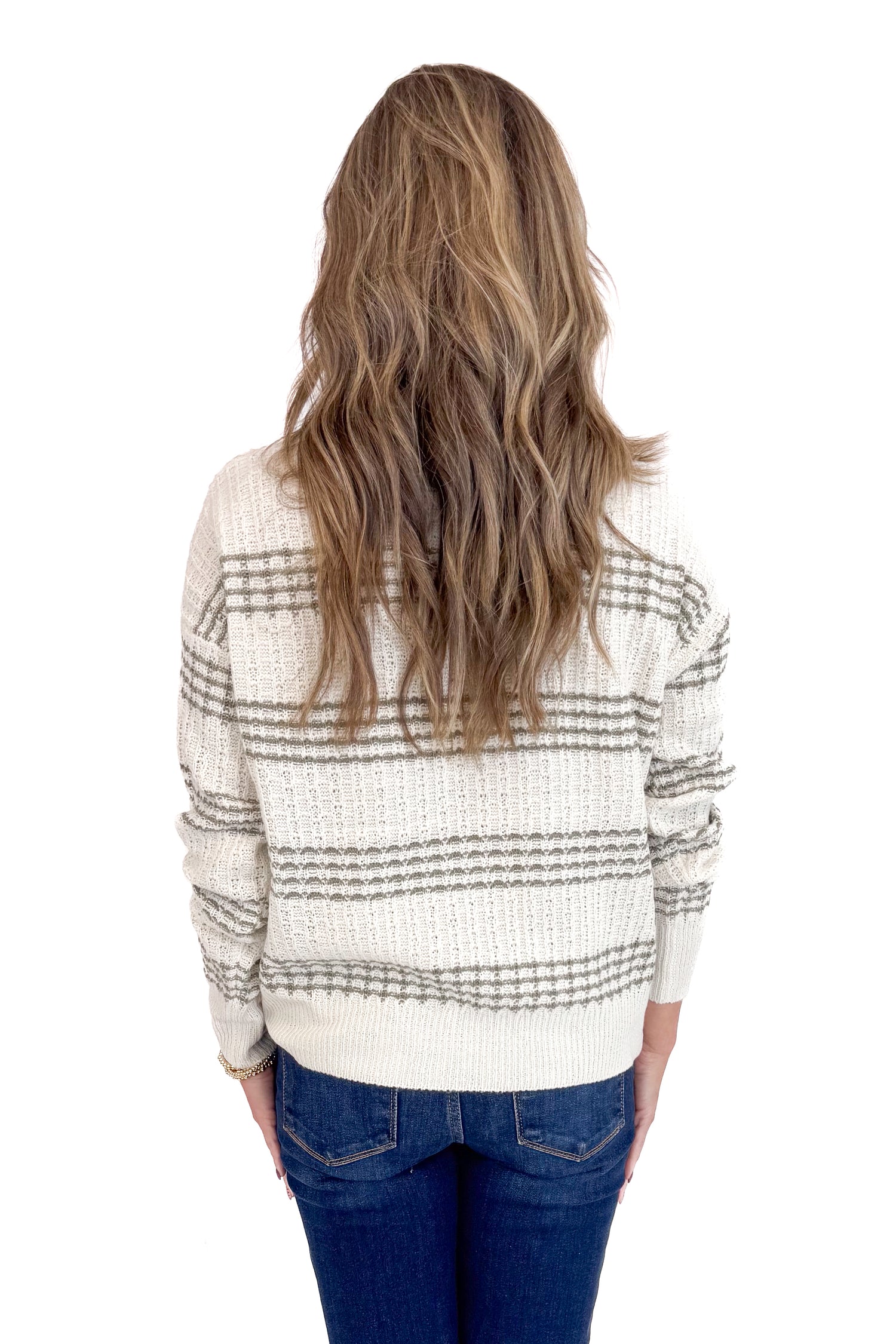 Just Chill Cream &amp; Olive Striped Sweater