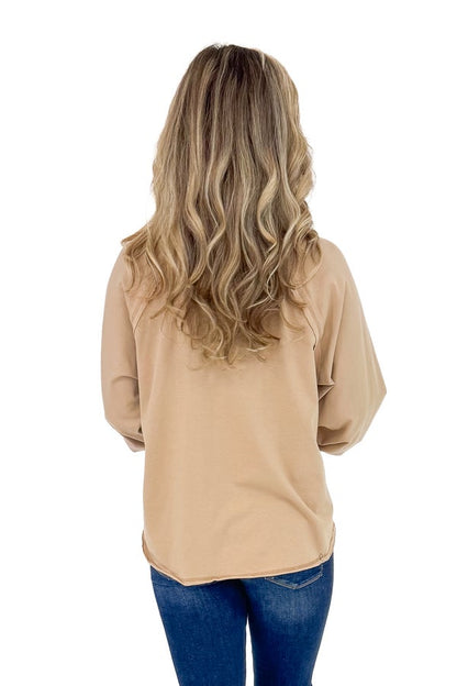 TAUPE V-NECK LONG SLEEVE TOP