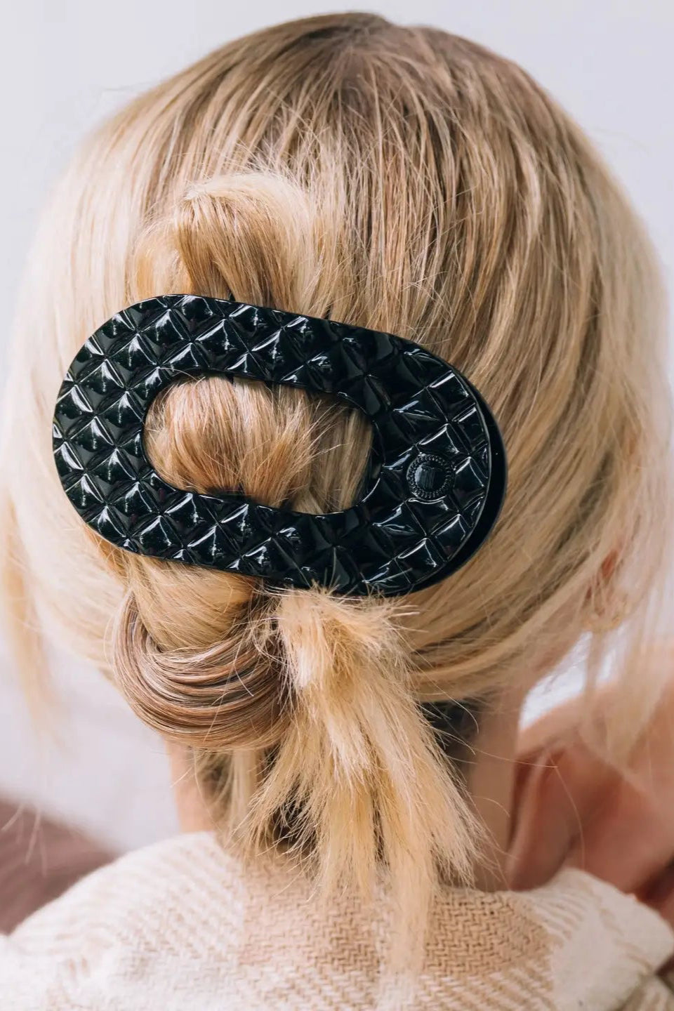 Jet Black Quilted Large Round Flat Clip
