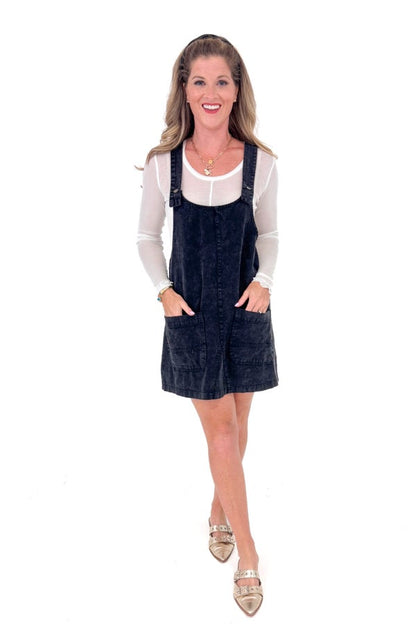 In the Long Run Washed Black Overall Dress