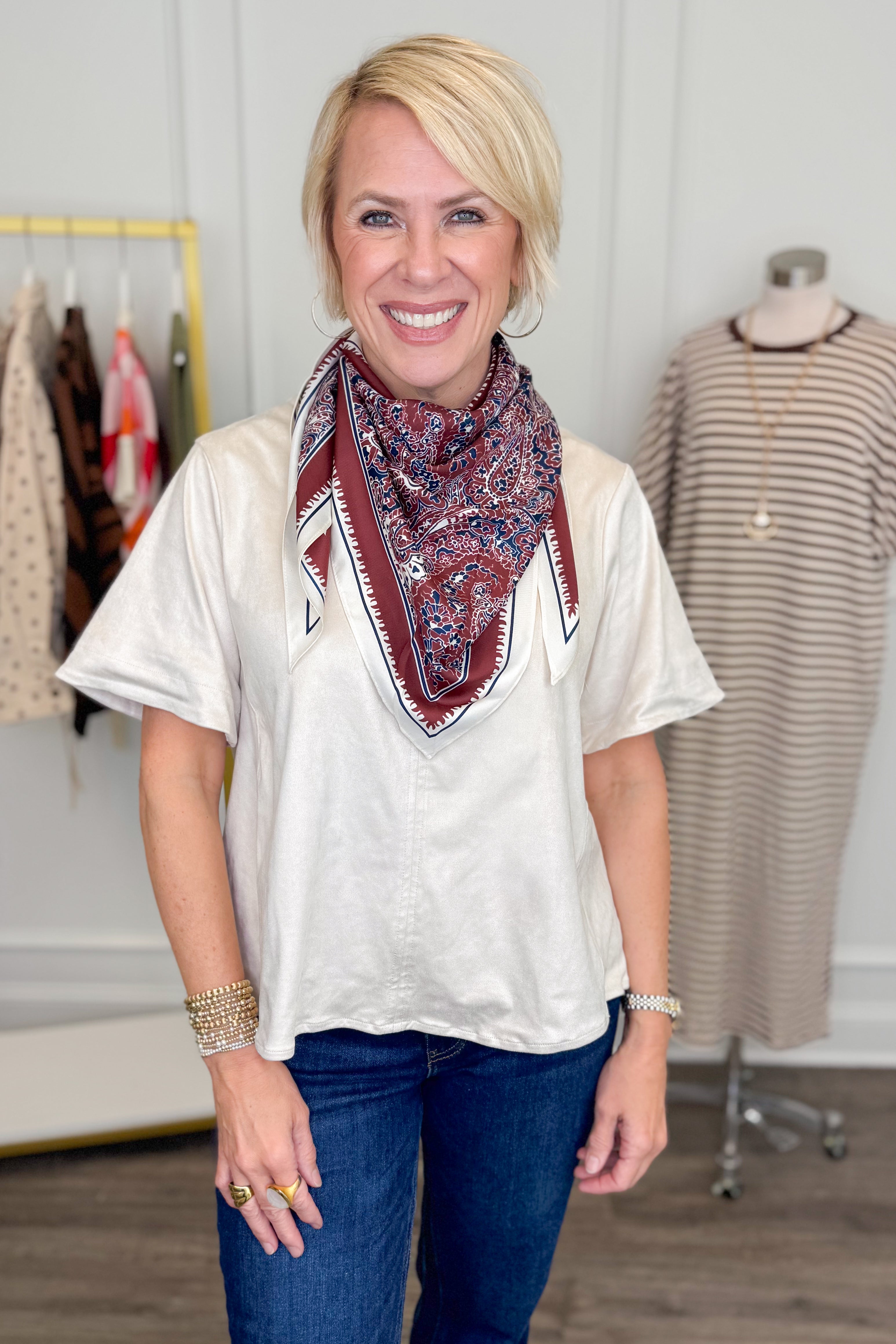 Wine &amp; Navy Paisley Triangle Scarf