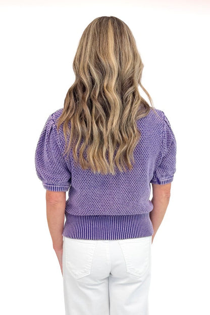 On The Line Washed Purple Short Sleeve Sweater