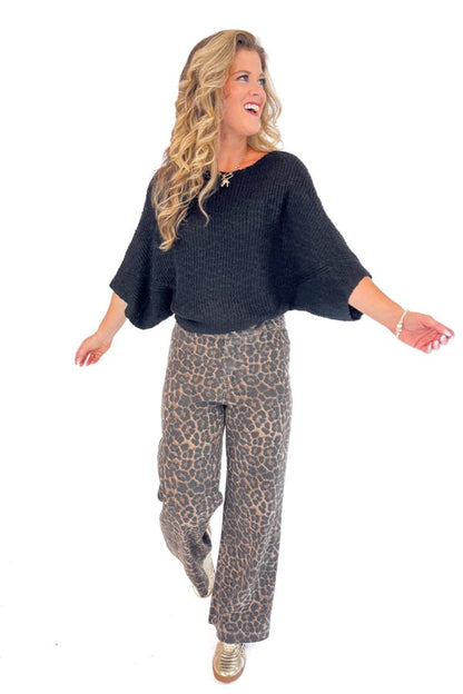 Text The Group Chat Black 3/4 Sleeve Slouchy Sweater