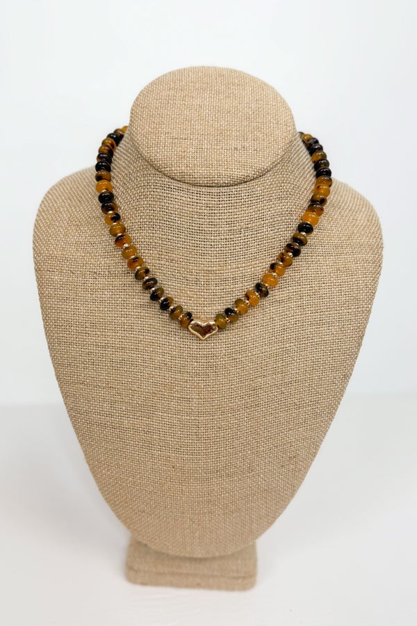 Ariana Tortoise Beaded 16-19&quot; Necklace with Gold Heart