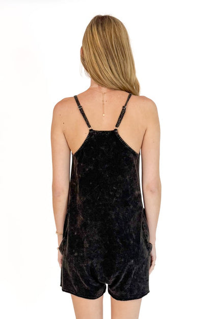 Sun On My Side Washed Black Pocket Detail Tank Romper