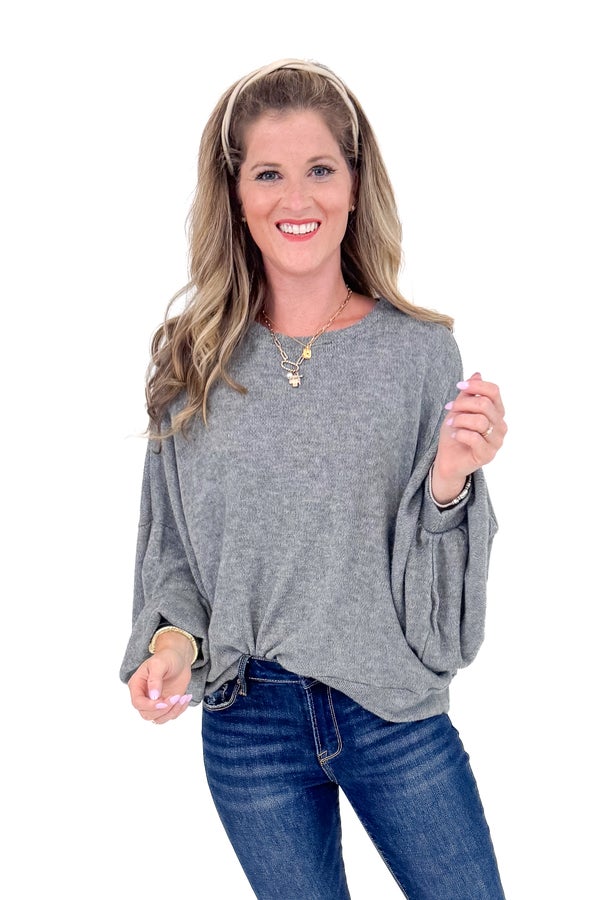Grey Bubble Sleeve Top