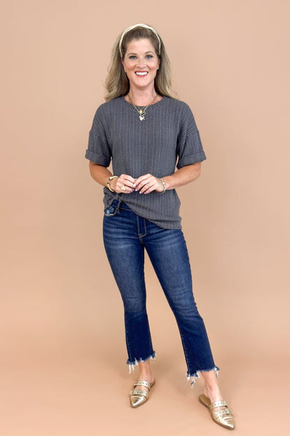 Joanie Dark Wash Kick Crop Jeans by Risen