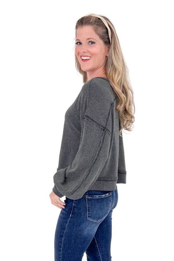 For Good Measure Charcoal Ribbed Top