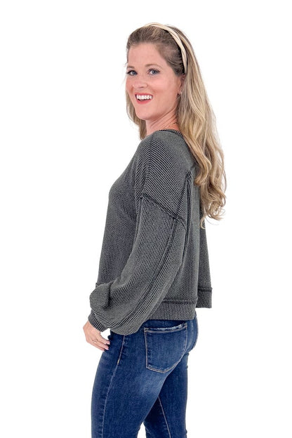 For Good Measure Charcoal Ribbed Top