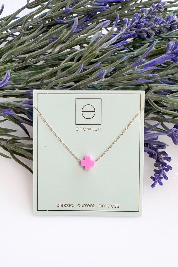 16&quot; Necklace Bright Pink/Gold Signature Cross by e newton