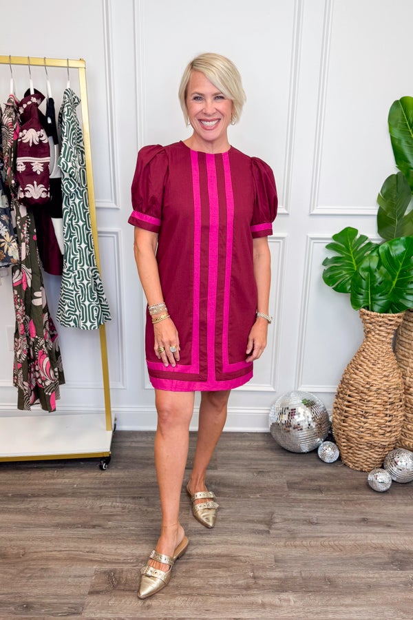 Late Checkout Burgundy &amp; Pink Stripe Detail Dress by Entro