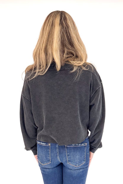 Jump Start Black Cropped Raw Hem Sweatshirt