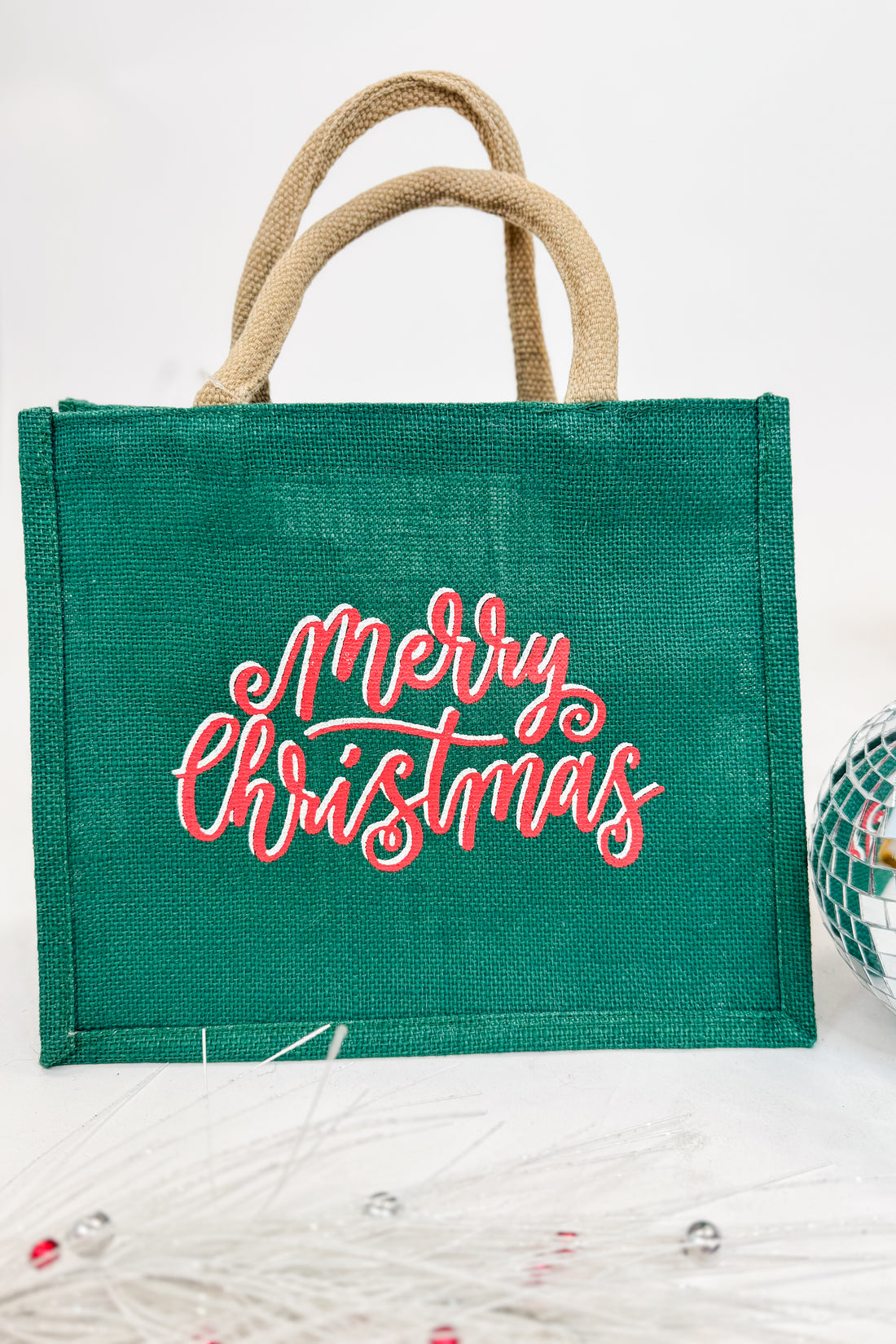 Green jute bag with &