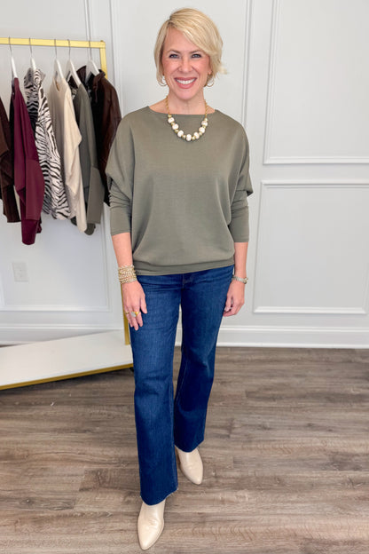 Talk Of The Town Olive Dolman Long Sleeve Top