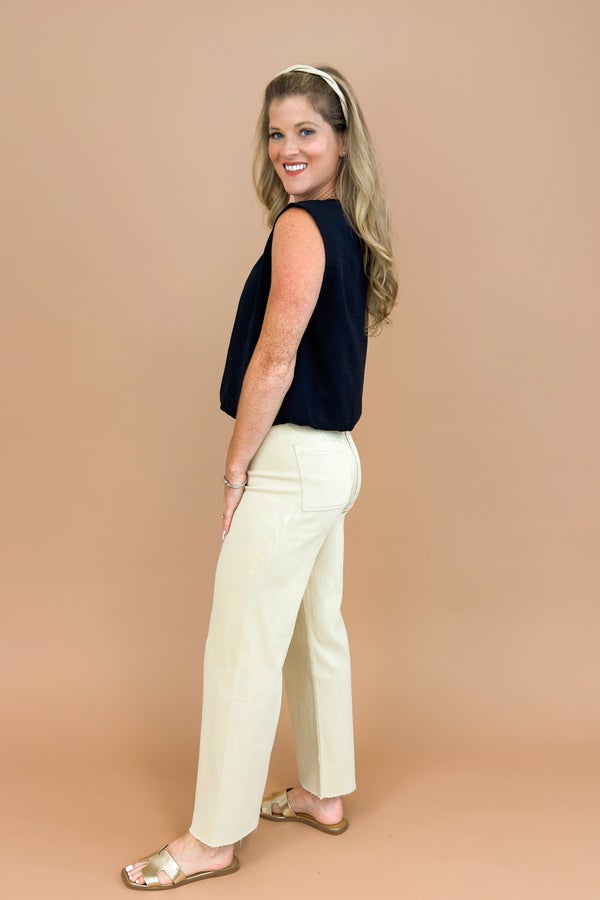 Breanne Beige Straight Wide Leg Jeans