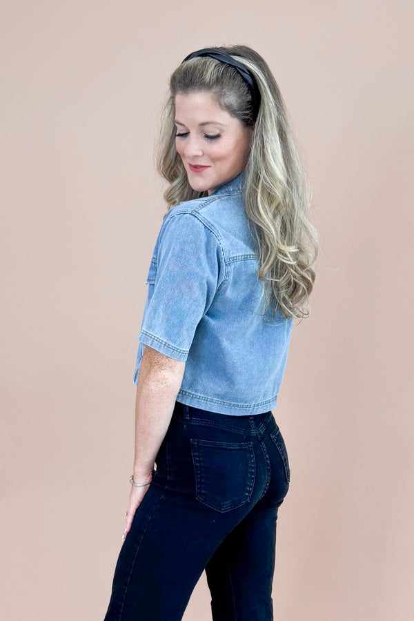 Mug Life Denim Double Pocket Top
