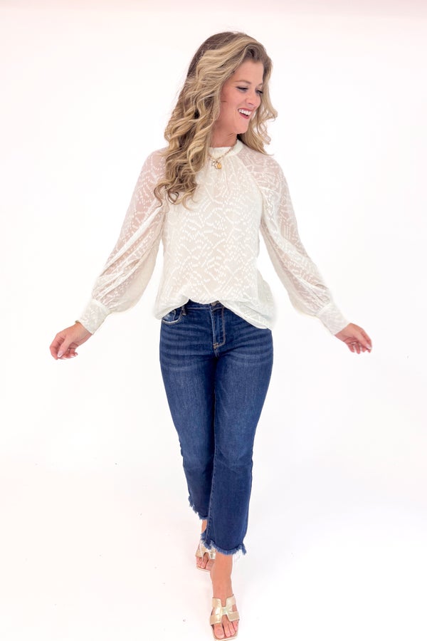 Falling Fast Marshmallow Textured Veronica Top