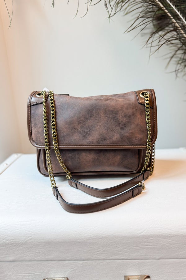 Nola Gold Chain Crossbody Bag - Espresso