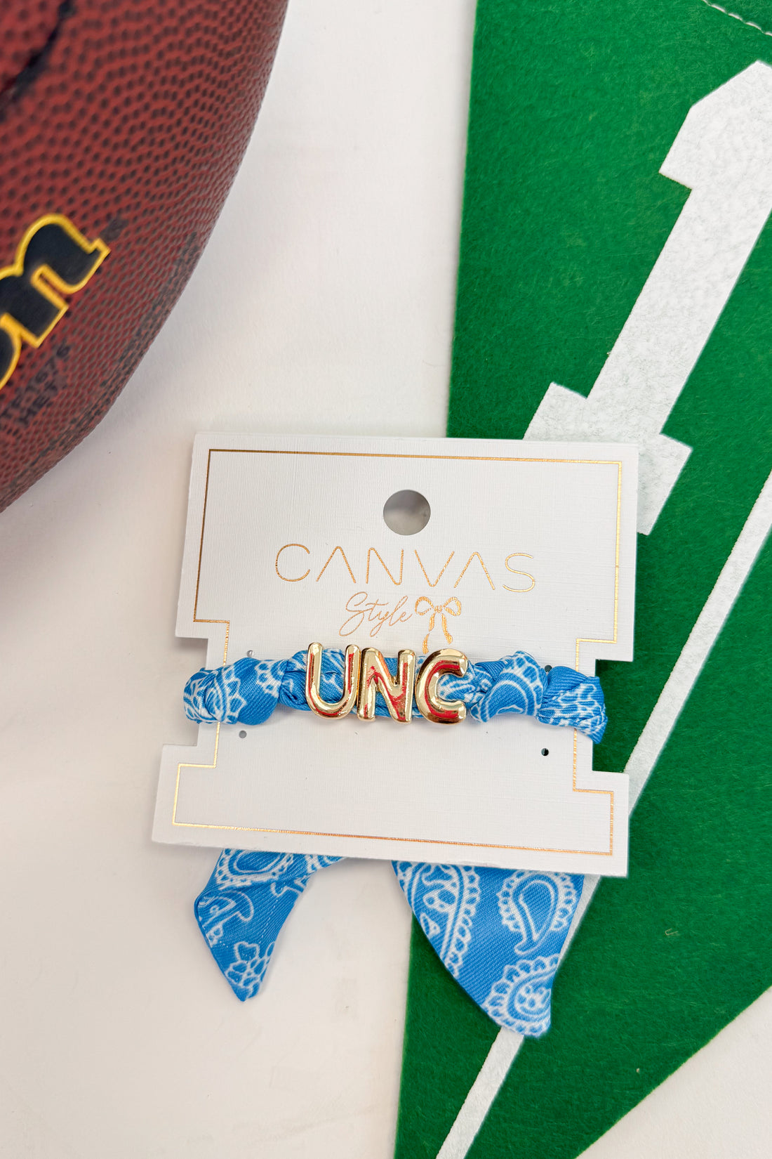 blue bandana bracelet with UNC gold charm 