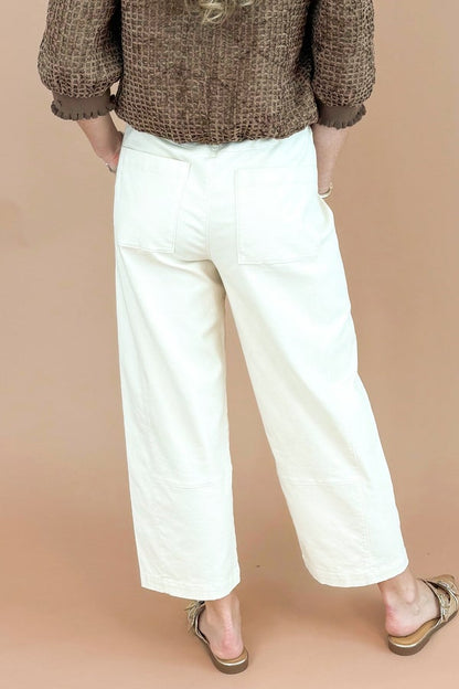 Late Checkout Ecru Barrel Jeans by Entro