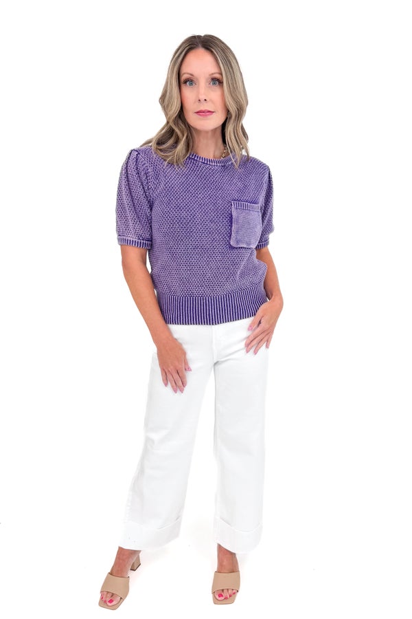On The Line Washed Purple Short Sleeve Sweater