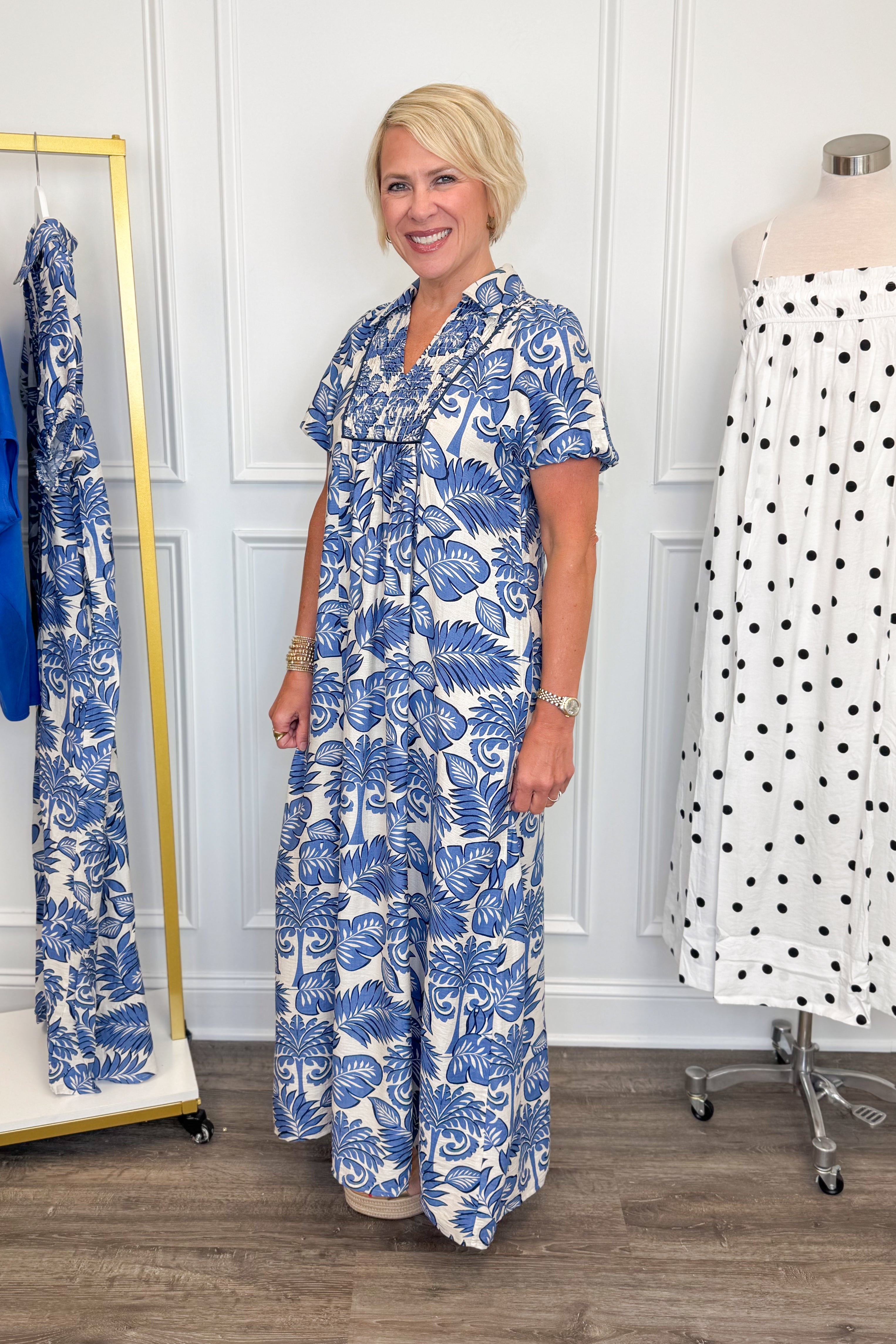 In The Moment Blue Floral Puff Sleeve Maxi Dress