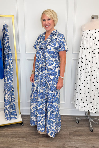 In The Moment Blue Floral Puff Sleeve Maxi Dress