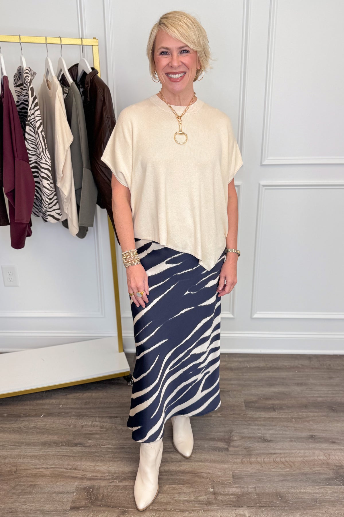 Best Kept Secret Cream Short Sleeve Poncho Sweater by Entro