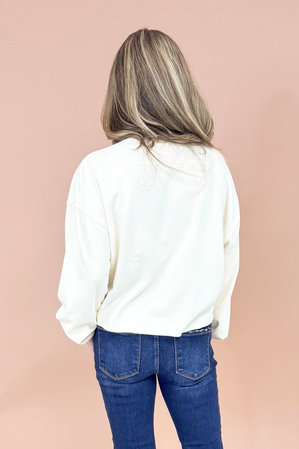 Jump Start Cream Cropped Raw Hem Sweatshirt