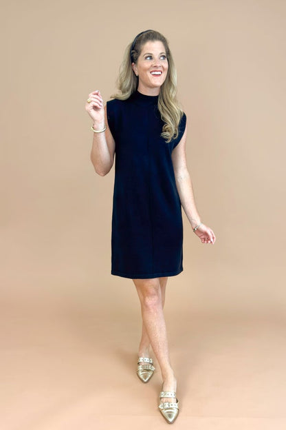 Worth The Chill Black Sleeveless Mock Neck Dress by Skies Are Blue