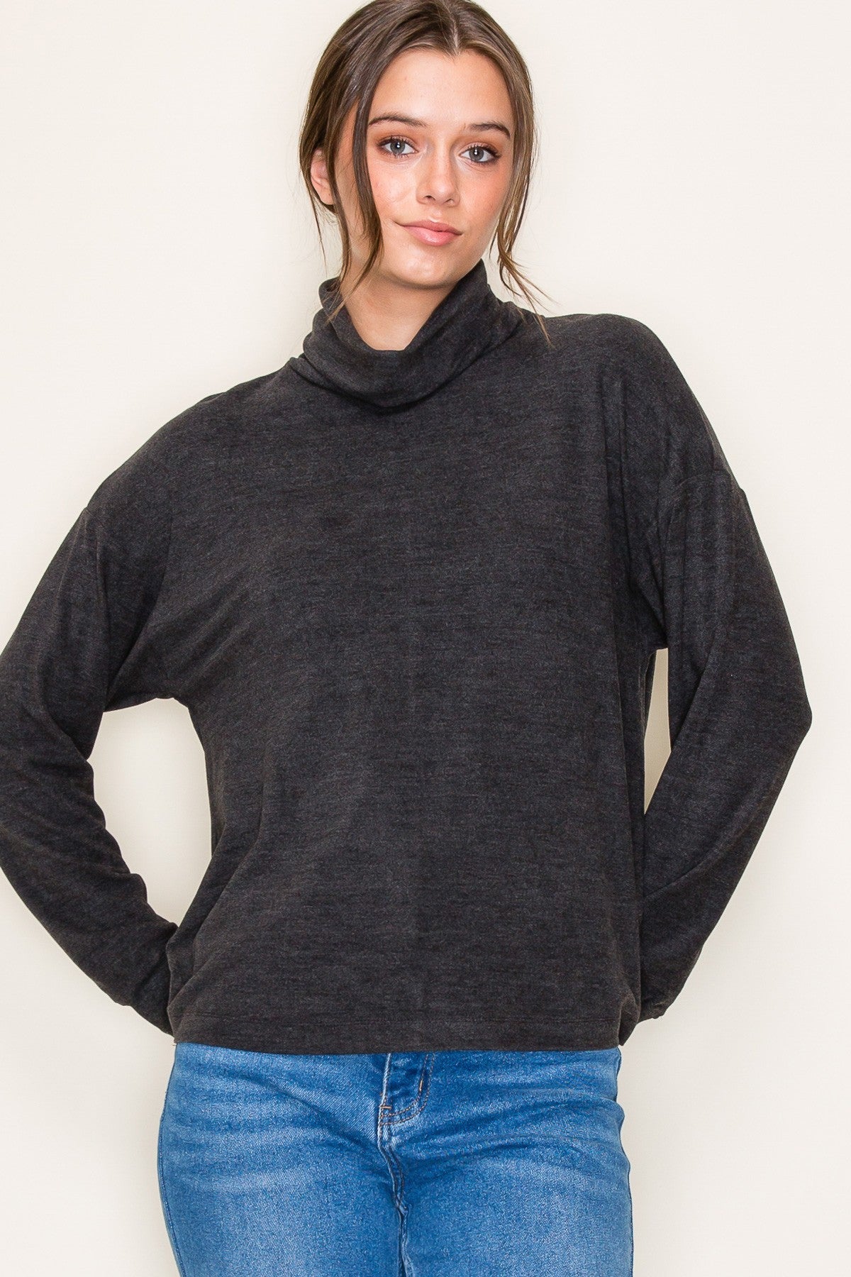 Soft Landing Charcoal Turtleneck Top
