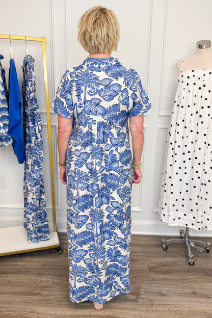 In The Moment Blue Floral Puff Sleeve Maxi Dress