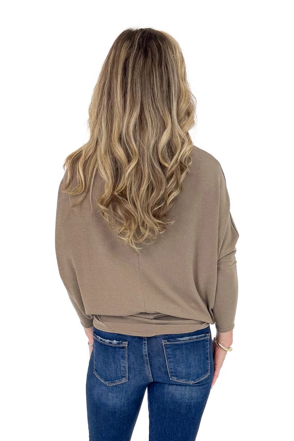 SHAKE IT UP TAUPE LONG SLEEVE COCOON TOP